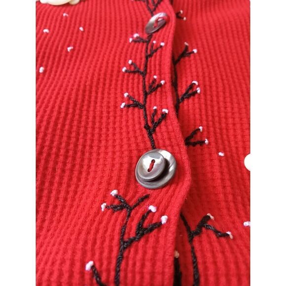 Susan Bristol Vintage Waffle Knit Button Snowmen Cardigan Women's Size Medium - Picture 10 of 12
